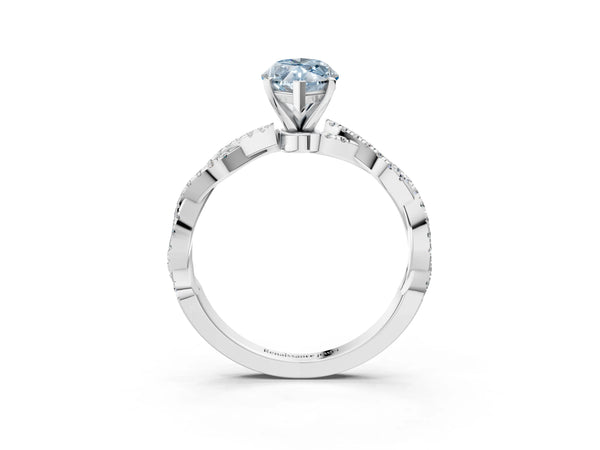 White gold Fancy Blue Marquise Cut Solitaire Twisted Pave Band with Four-Prong Setting