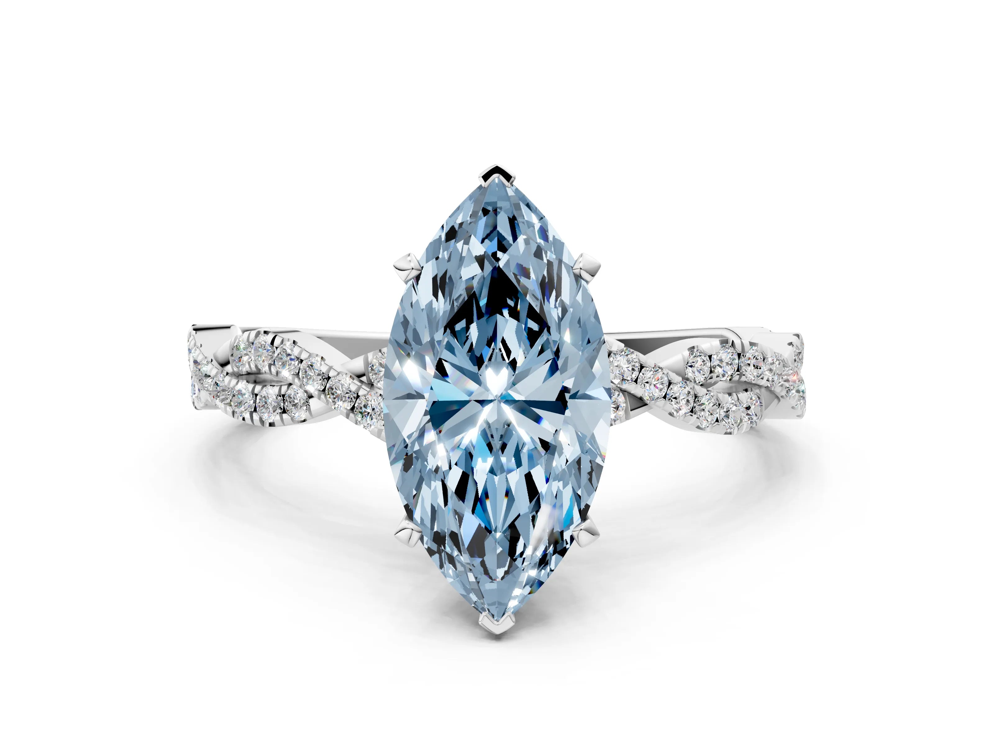 White gold Fancy Blue Marquise Cut Solitaire Twisted Pave Band with Four-Prong Setting_3