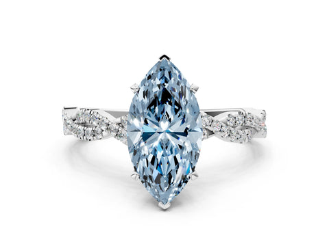 White gold Fancy Blue Marquise Cut Solitaire Twisted Pave Band with Four-Prong Setting_3