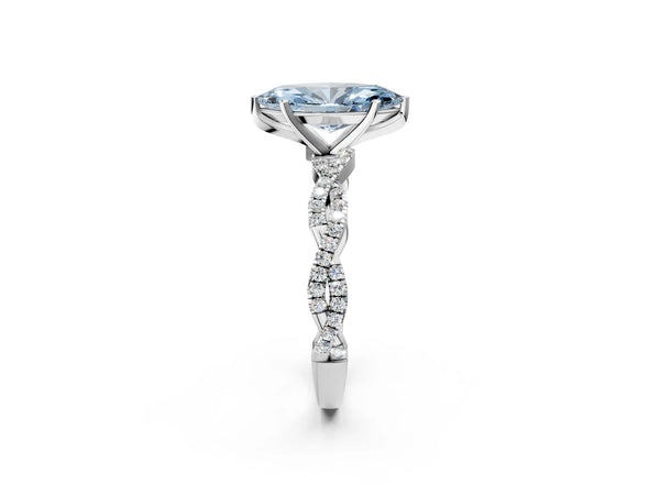 White gold Fancy Blue Marquise Cut Solitaire Twisted Pave Band with Four-Prong Setting