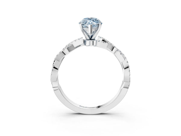 White gold Fancy Blue Marquise Cut Solitaire Twisted Pave Band with Four-Prong Setting