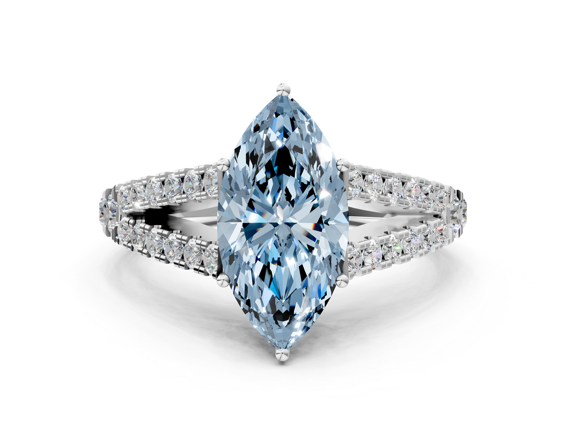 White gold Fancy Blue Marquise  Cut Split Shank Pave Diamond Engagement Ring with Four-Prong Setting_24
