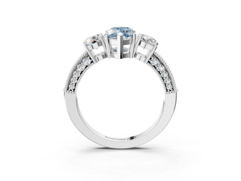 White gold Fancy Blue Marquise Cut Three-Stone Diamond Ring with Pavé Band and Four-Prong Setting_15
