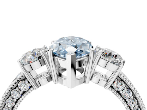 White gold Fancy Blue Marquise Cut Three-Stone Diamond Ring with Pavé Band and Four-Prong Setting_16