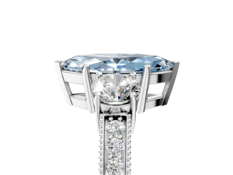 White gold Fancy Blue Marquise Cut Three-Stone Diamond Ring with Pavé Band and Four-Prong Setting_17