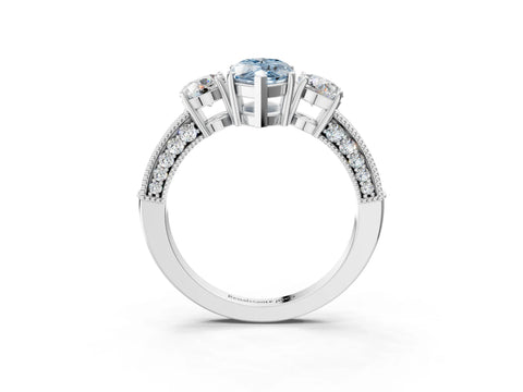 White gold Fancy Blue Marquise Cut Three-Stone Diamond Ring with Pavé Band and Four-Prong Setting_3