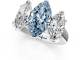 White gold Fancy Blue Marquise Cut Three-Stone Diamond Ring with Prong Setting on a Classic Band_13