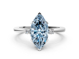 White gold Fancy Blue Marquise  Cut Three-Stone Solitaire Ring with Round Accent Diamonds and Four-Prong Setting_19