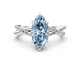 White gold Fancy Blue Marquise  Cut Twist Band Solitaire Diamond Ring with Pavé Setting_3