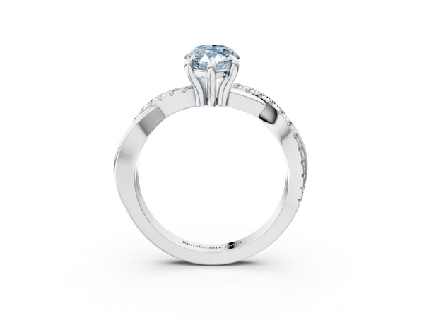 Platinum Fancy Blue Marquise  Cut Twist Band Solitaire Diamond Ring with Pavé Setting