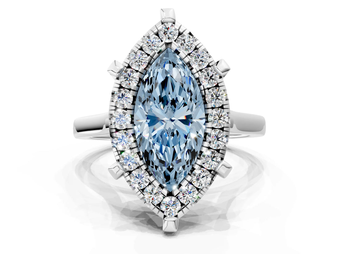 White gold Fancy Blue Marquise  Diamond Cluster Halo Solitaire with Four-Prong Setting_88