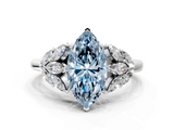 White gold Fancy Blue Marquise  Diamond Cluster Leaf Design Ring with Prong Setting_65