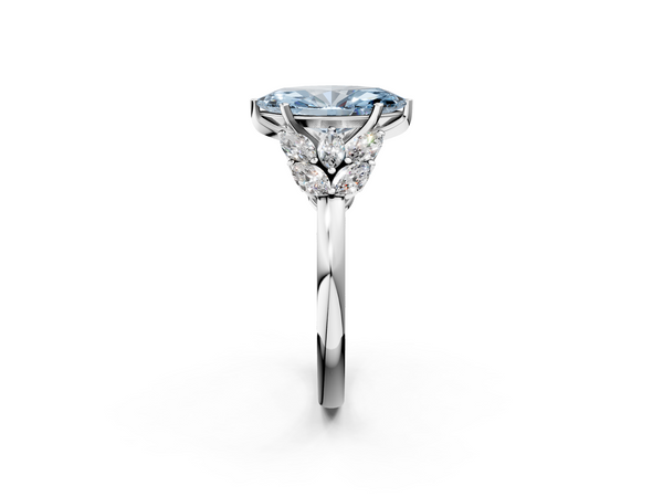 White gold Fancy Blue Marquise  Diamond Cluster Leaf Design Ring with Prong Setting
