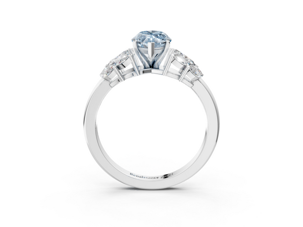 White gold Fancy Blue Marquise  Diamond Cluster Leaf Design Ring with Prong Setting