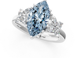 White gold Fancy Blue Marquise  Diamond Floral Cluster Ring with Solitaire Band and Prong Setting_27