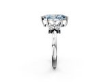 White gold Fancy Blue Marquise  Diamond Floral Cluster Ring with Solitaire Band and Prong Setting_51