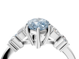 White gold Fancy Blue Marquise  Diamond Floral Cluster Ring with Solitaire Band and Prong Setting_53