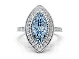 White gold Fancy Blue Marquise  Diamond Halo Ring with Milgrain Frame and Pavé Band_72