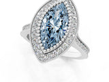 White gold Fancy Blue Marquise  Diamond Halo Ring with Milgrain Frame and Pavé Band_73
