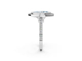 White gold Fancy Blue Marquise  Diamond Halo Ring with Milgrain Frame and Pavé Band_74