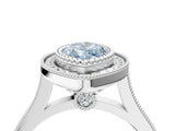 White gold Fancy Blue Marquise  Diamond Halo Ring with Milgrain Frame and Pavé Band_76