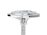 White gold Fancy Blue Marquise  Diamond Halo Ring with Milgrain Frame and Pavé Band_77