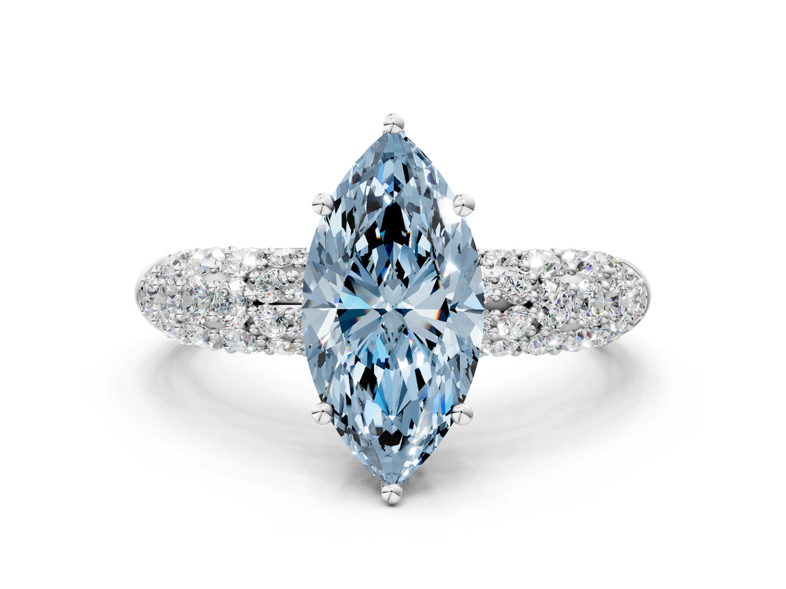 White gold Fancy Blue Marquise  Diamond Pavé Band Solitaire Ring with Four-Prong Setting_49