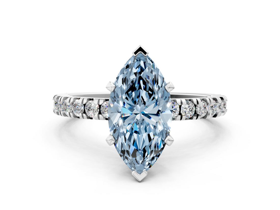 White gold Fancy Blue Marquise  Diamond Pavé Band Solitaire with Four-Prong Setting_230