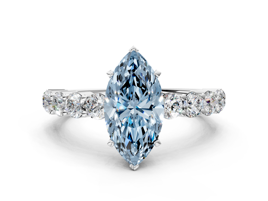White gold Fancy Blue Marquise  Diamond Pavé Band Solitaire with Four-Prong Setting_3