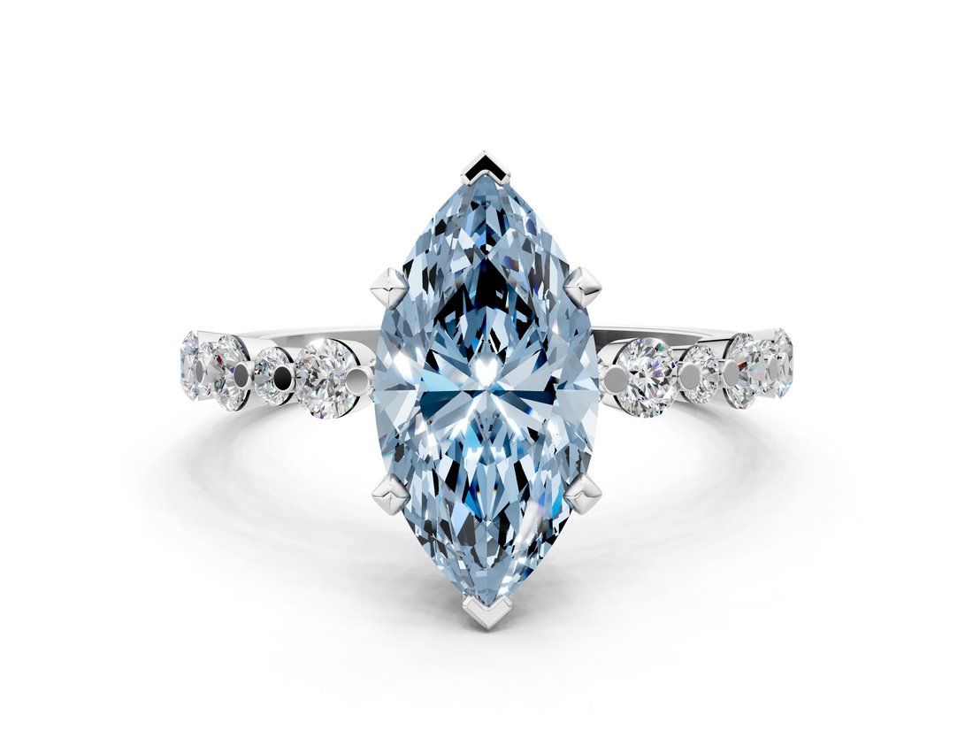 White gold Fancy Blue Marquise  Diamond Prong Set Engagement Ring with Pave Band_250