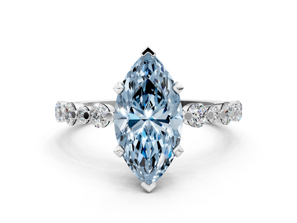 White gold Fancy Blue Marquise Cut Diamond Prong Set Engagement Ring with Pavé Band