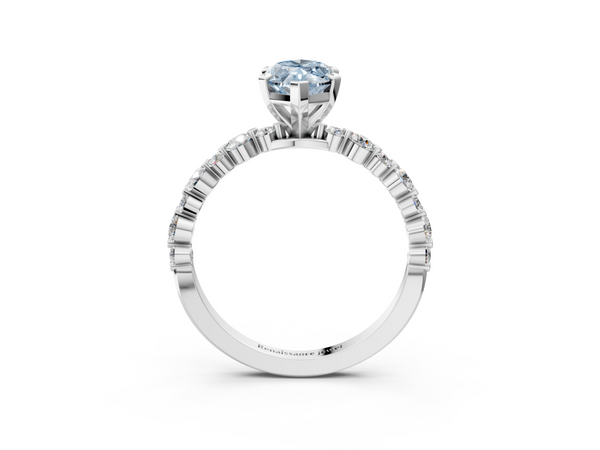White gold Fancy Blue Marquise Cut Diamond Prong Set Engagement Ring with Pavé Band