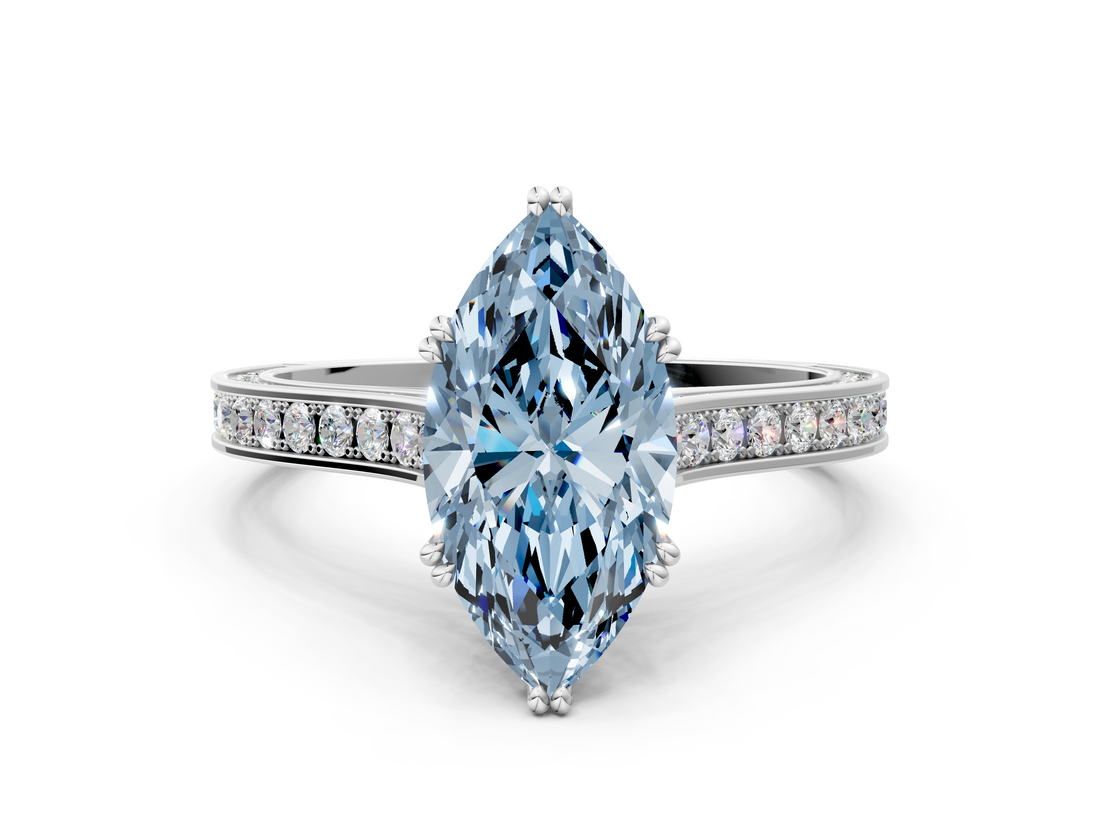 White gold Fancy Blue Marquise  Diamond Solitaire with Pave Band and Six-Prong Setting_20