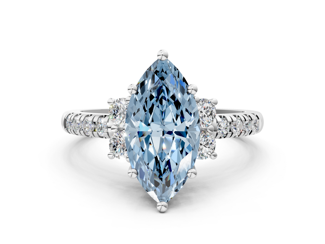 White gold Fancy Blue Marquise  Diamond Three-Stone Pave Band with Four-Prong Setting_20