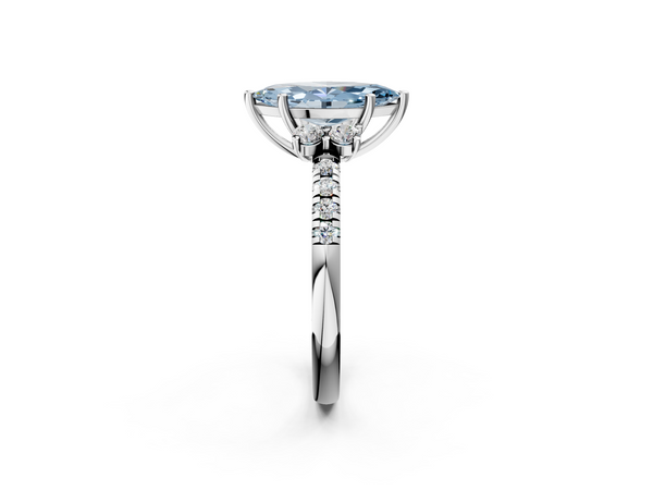 Platinum Fancy Blue Marquise  Diamond Three-Stone Pave Band with Four-Prong Setting