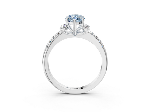 Platinum Fancy Blue Marquise  Diamond Three-Stone Pave Band with Four-Prong Setting