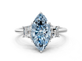White gold Fancy Blue Marquise  Diamond Three-Stone Ring with Trapezoid Side Stones and Prong Setting_17