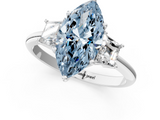 White gold Fancy Blue Marquise  Diamond Three-Stone Ring with Trapezoid Side Stones and Prong Setting_18