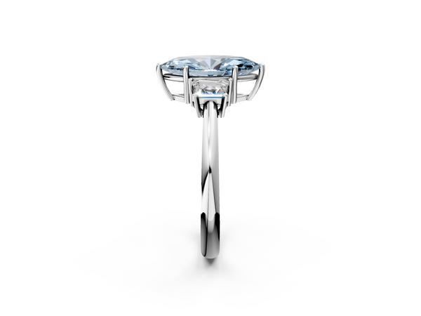 Platinum Fancy Blue Marquise  Diamond Three-Stone Ring with Trapezoid Side Stones and Prong Setting