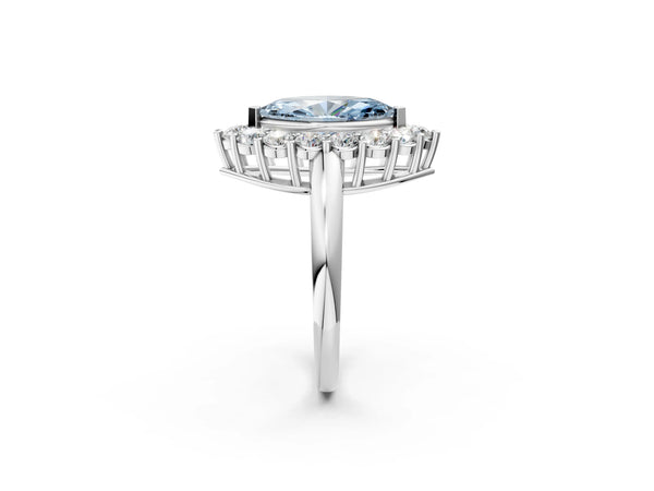 White gold Fancy Blue Marquise  Halo Cluster Diamond Engagement Ring with Prong Setting and Polished Band