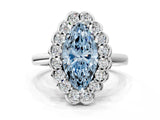 White gold Fancy Blue Marquise  Halo Cluster Diamond Engagement Ring with Solitaire Band and Prong Setting_49