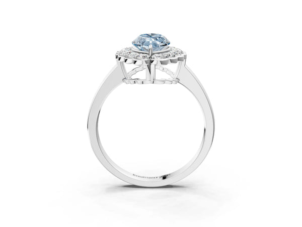 Platinum Fancy Blue Marquise  Halo Cluster Diamond Engagement Ring with Solitaire Band and Prong Setting