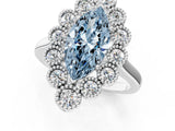 White gold Fancy Blue Marquise  Halo Diamond Cluster Engagement Ring with Milgrain Bezel Setting and Solitaire Band_82