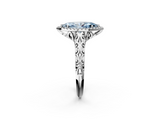 White gold Fancy Blue Marquise  Halo Diamond Engagement Ring with Intricate Filigree Band and Four-Prong Setting_73