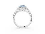 White gold Fancy Blue Marquise  Halo Diamond Engagement Ring with Intricate Filigree Band and Four-Prong Setting_76