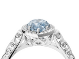 White gold Fancy Blue Marquise  Halo Diamond Engagement Ring with Intricate Filigree Band and Four-Prong Setting_76