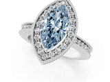 White gold Fancy Blue Marquise  Halo Diamond Engagement Ring with Milgrain Pave Band and Four-Prong Setting_147