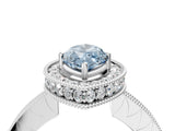 White gold Fancy Blue Marquise  Halo Diamond Engagement Ring with Milgrain Pave Band and Four-Prong Setting_150