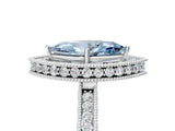 White gold Fancy Blue Marquise  Halo Diamond Engagement Ring with Milgrain Pave Band and Four-Prong Setting_151