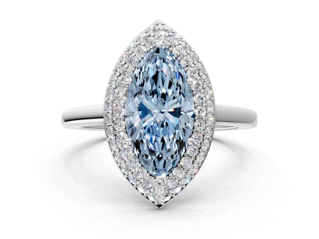 White gold Fancy Blue Marquise  Halo Diamond Engagement Ring with Solitaire Band and Four-Prong Setting_19